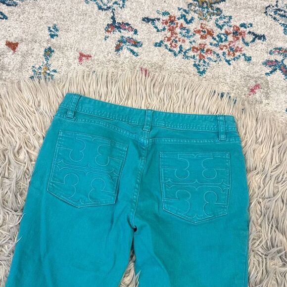 Tory Burch cropped slim boots jeans in turquoise color size 28 - Picture 5 of 6
